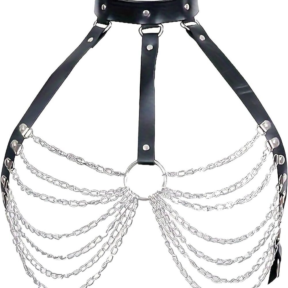 Leather Harness Women Goth Punk Body Chain Waist Top Rave Festival Jewelry